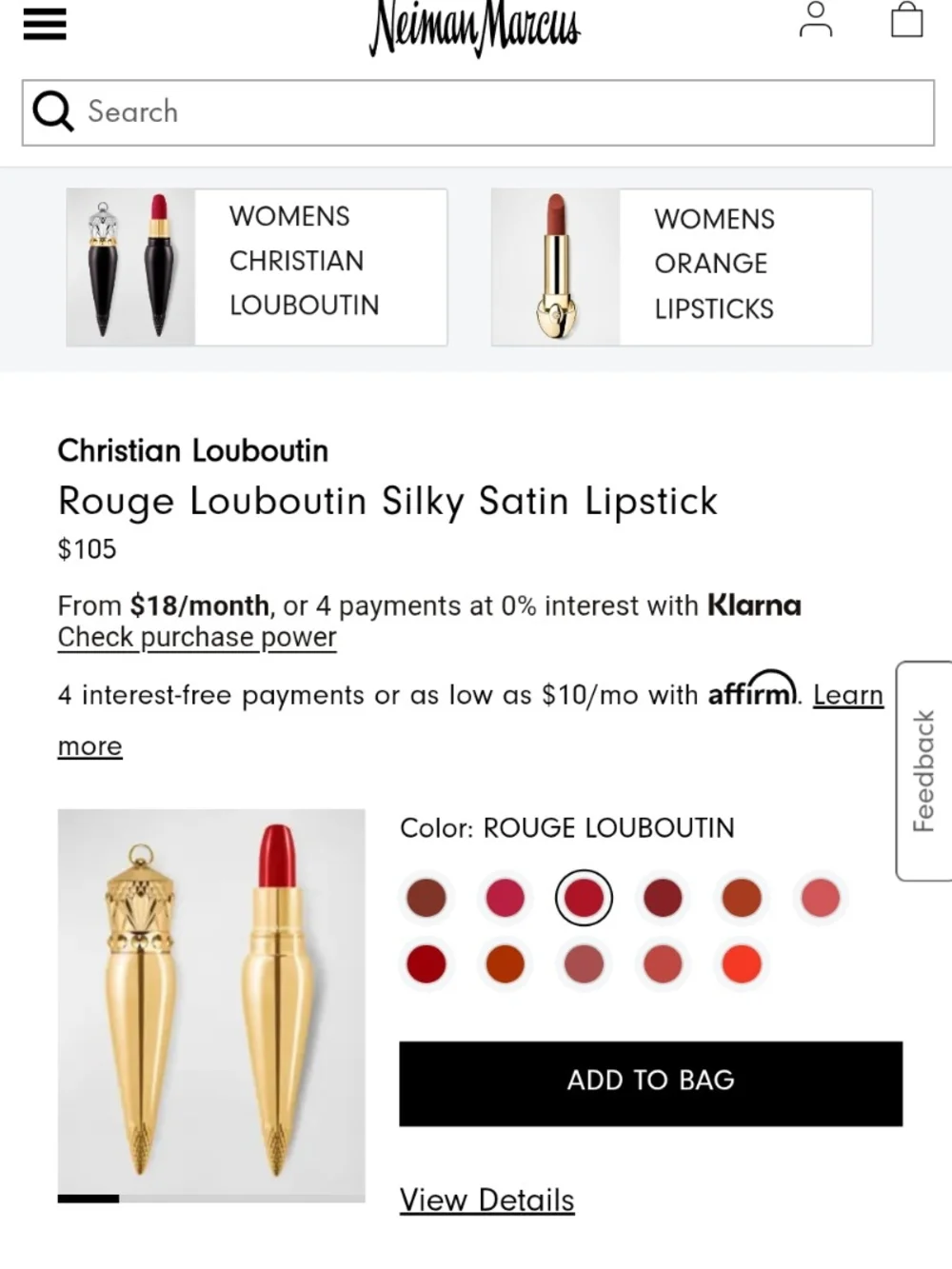 Christian Louboutin Red Silky Satin Lipstick MSRP $105